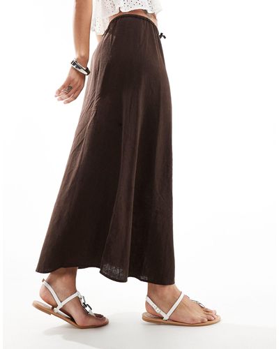 Cotton On Haven Linen Maxi Slip Skirt - Brown