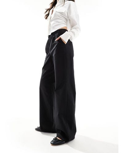 4th & Reckless Linen Look Wide Leg Trousers - Black
