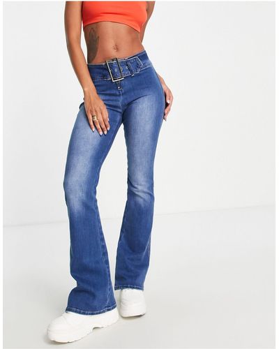 The Kript Y2k Slim-fit Jeans Met Lage Taille En Slijtplekken - Blauw