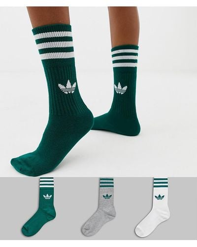 adidas Originals 3 Pack Solid Crew Socks In Green