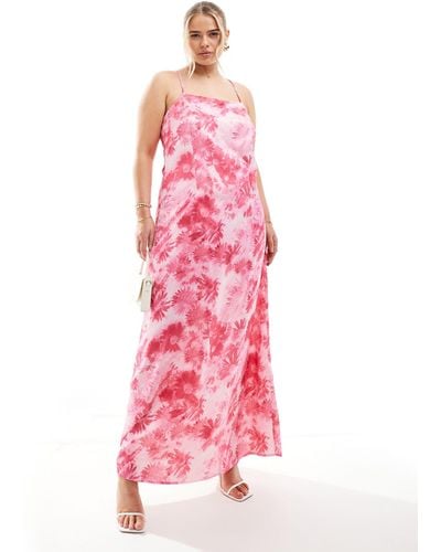 Vero Moda Satin Square Neck Maxi Slip Dress - Pink