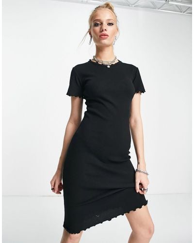 Envii Cotton Blend Fitted T-shirt Dress With Lettuce Hem - Black
