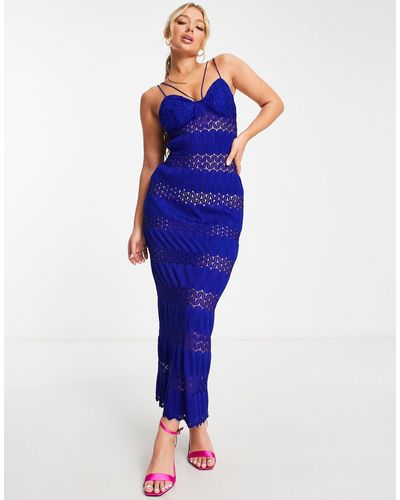 ASOS Strappy Lace Paneled Maxi Dress - Blue