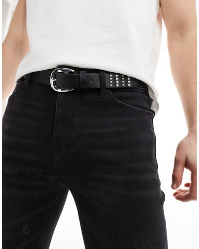 ASOS Faux Leather Belt With Silver And Gunmetal Studs - Black