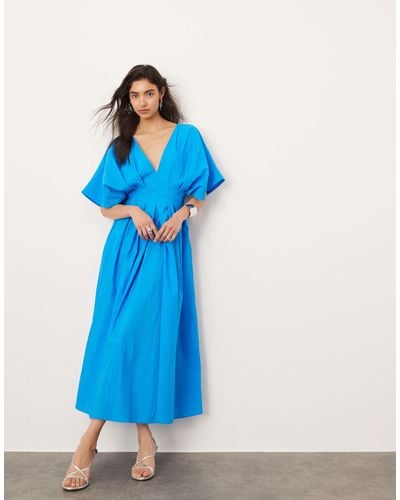 ASOS V Neck Short Sleeve Midi Dress - Blue