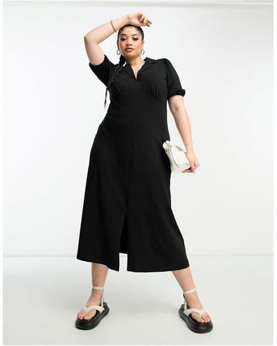 ASOS Asos Design Curve Ultimate Midi Tea Dress With Collar - Black