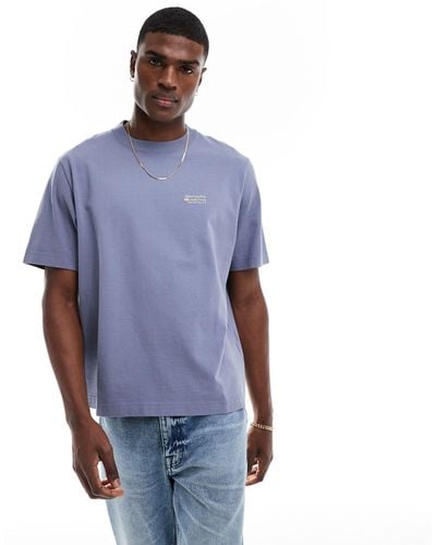 Abercrombie & Fitch T-shirt pesante oversize medio con logo piccolo - Blu
