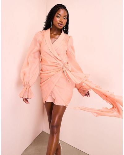 ASOS Chiffon Wrap Mini Dress With Ruffle Detail - Pink