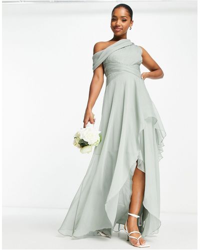 ASOS Bridesmaid Fallen Shoulder Drape Maxi Dress With Layered Wrap Skirt - White