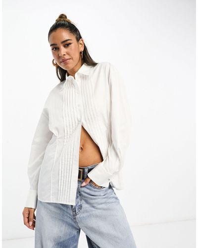 & Other Stories Fitted Tuxedo Shirt With Pleat Front Detail And Cinch Back - White
