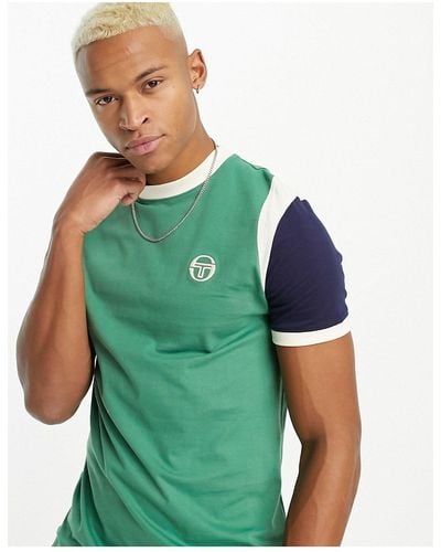 Sergio Tacchini Tace - T-shirt Met Gekleurd Randje En Kleurvlakken - Groen