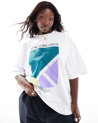 ASOS Asos Design Curve Oversized T-shirt With New York Open Tennis Graphic - White
