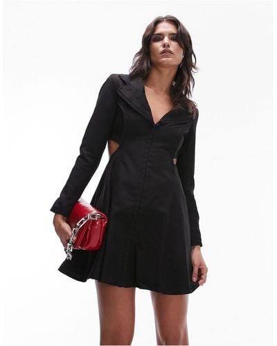 TOPSHOP Open Back Full Skirt Blazer Mini Dress - Black