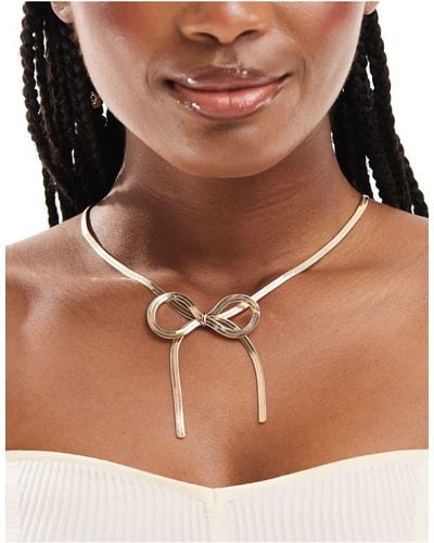 ASOS Necklace With Snake Chain Bow Detail - Brown