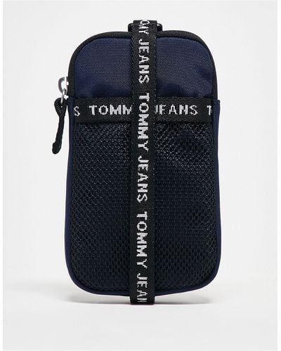 Tommy Hilfiger Essential - portacellulare nero con fettuccia con logo - Blu
