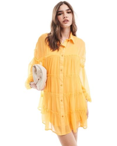 ASOS Chiffon Smock Mini Shirt Dress - Yellow