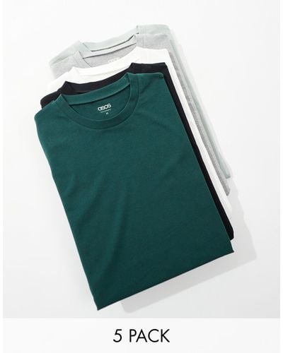 ASOS 5 Pack Crew Neck Short Sleeved T-shirts - Green