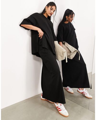 ASOS Premium Heavy Weight Textured Jersey Column Maxi Skirt Co Ord - Black