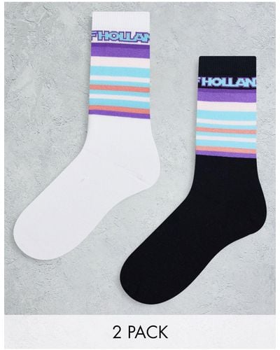 House of Holland Two Pack Striped Socks - Blue