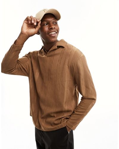 ASOS Long Sleeve Relaxed Revere Polo - Brown