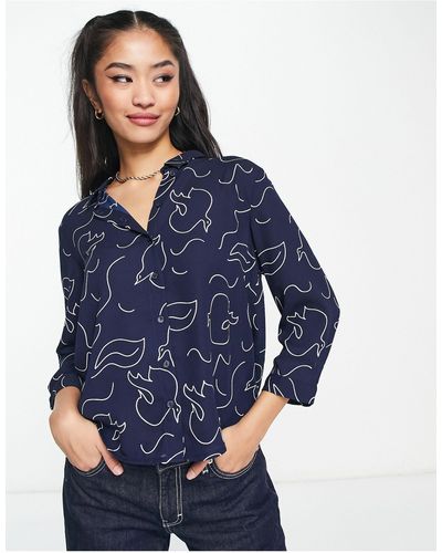 Monki Blouse à imprimé oiseaux - Bleu