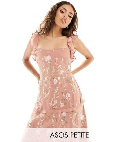 ASOS Asos Design Petite Bridesmaid Cami Embellished Maxi Dress With Embroidery - Pink