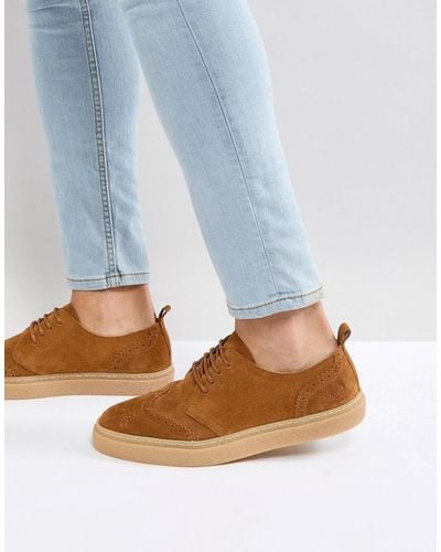 Fred Perry Linden Brogue Suede Shoes In Tan - Brown