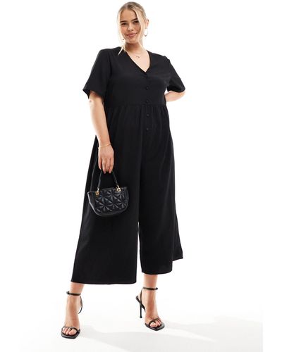 ASOS Asos Design Curve Short Sleeve Tea Jumpsuit - Black