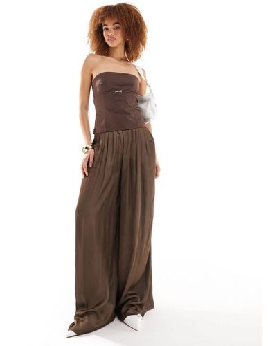 Lioness Satin Palazzo Trousers - Brown