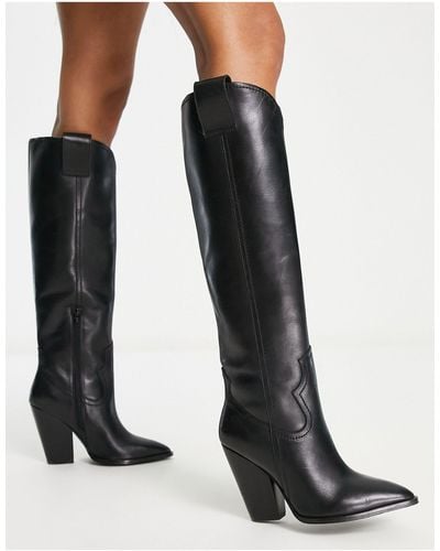 ASOS Coral Leather Western Boots - Black