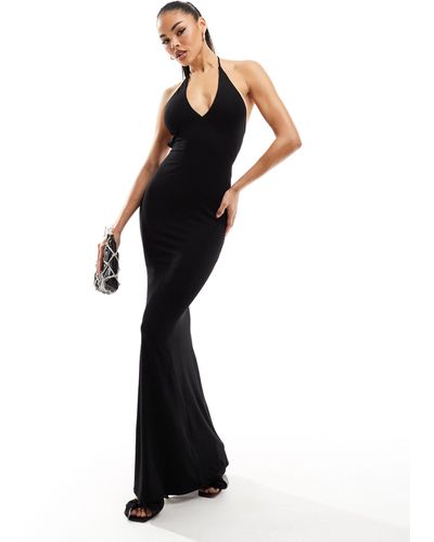 ASOS Skinny Tie Halter Maxi Dress With Open Back - Black