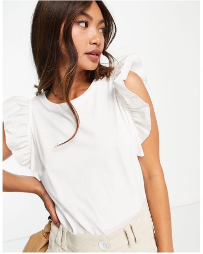 River Island T-shirt Met Ruches Langs - Wit