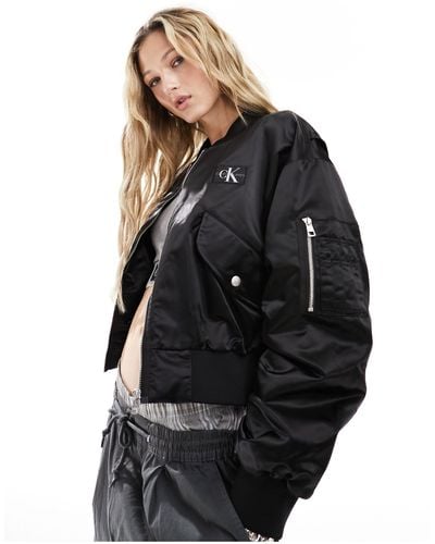 Calvin Klein Bomber Jacket With Zip Details - Black