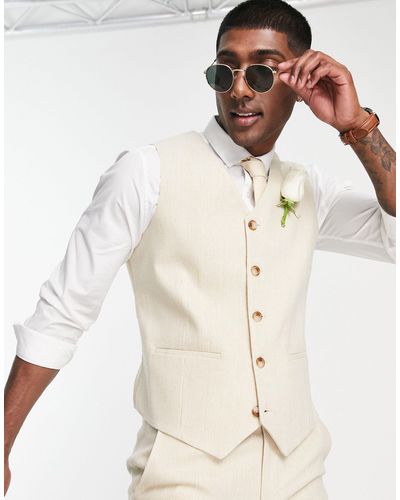 ASOS Wedding Super Skinny Wool Mix Waistcoat - Natural