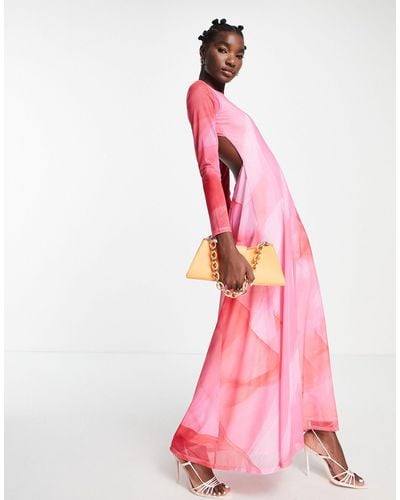 TOPSHOP Long Sleeve Maxi Dress - Pink