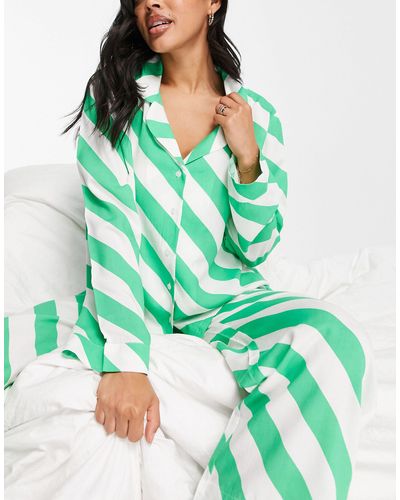 ASOS Mix & Match Modal Stripe Pyjama Shirt - Green