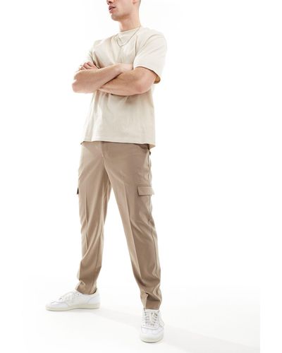 ASOS Smart Tapered Trouser With Cargo Pockets - Natural