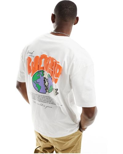 Good For Nothing Camiseta color crudo extragrande con estampado del mundo - Blanco