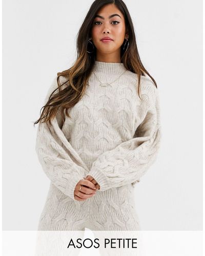 ASOS Asos Design Petite Cable Co-ord Jumper With Volume Sleeve - White