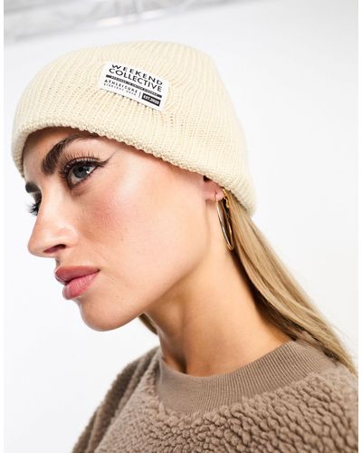 ASOS Fisherman Beanie With Woven Label - Natural