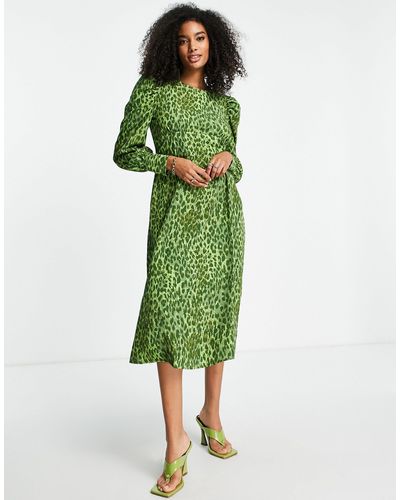 Vila Shoulder Detail Midi Dress - Green