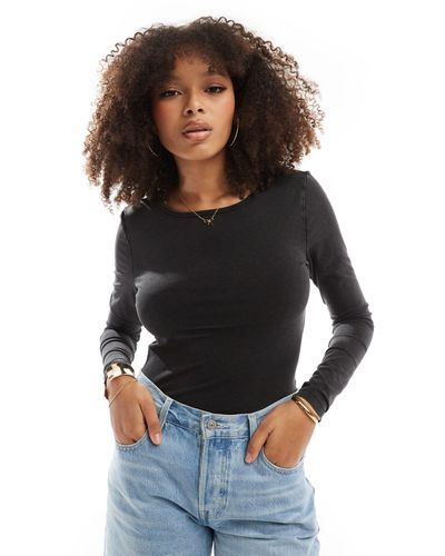 ONLY Boat Neck Long Sleeve Top - Black
