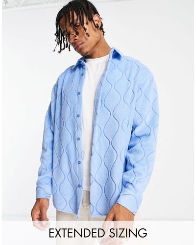 ASOS – oversize-hemd aus fleece mit prägung - Blau