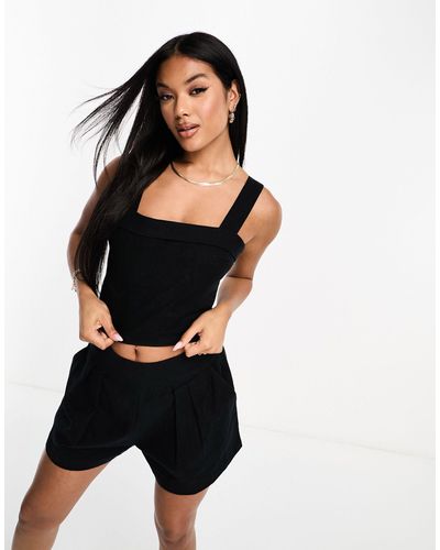 Abercrombie & Fitch Square Neck Linen Crop Top - Black