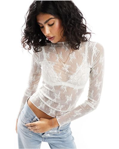 Abercrombie & Fitch Lace Long Sleeve Top - White