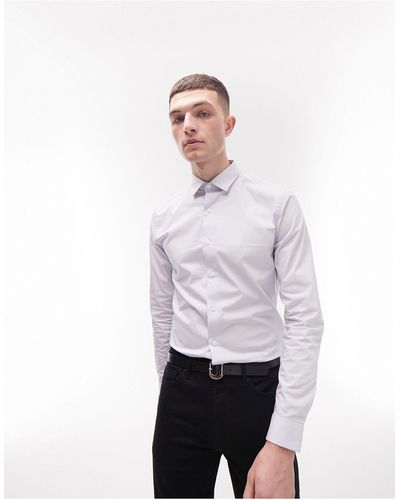 TOPMAN Camicia elegante grigia a maniche lunghe - Bianco