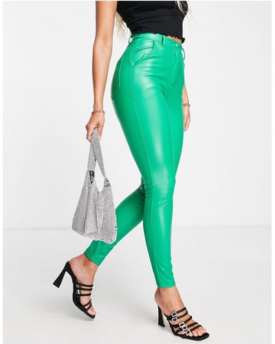 Miss Selfridge Faux Leather Button Fly leggings - Green