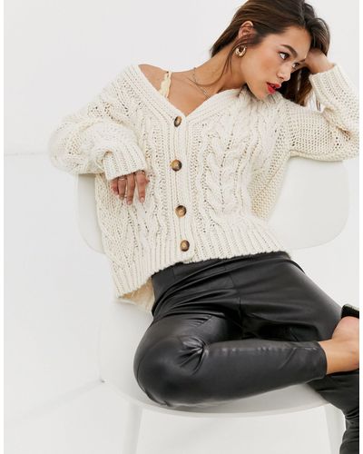 Mango Button Front Oversized Cable Knit Cardigan - Natural