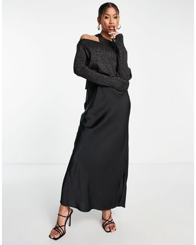 AllSaints Studio 2in1 Jumper Slip Dress - Black