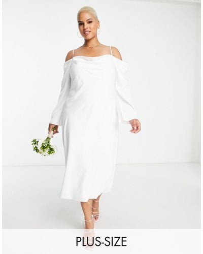 Forever New Bridal Cold Shoulder Cowl Maxi Dress With Thigh Split - White